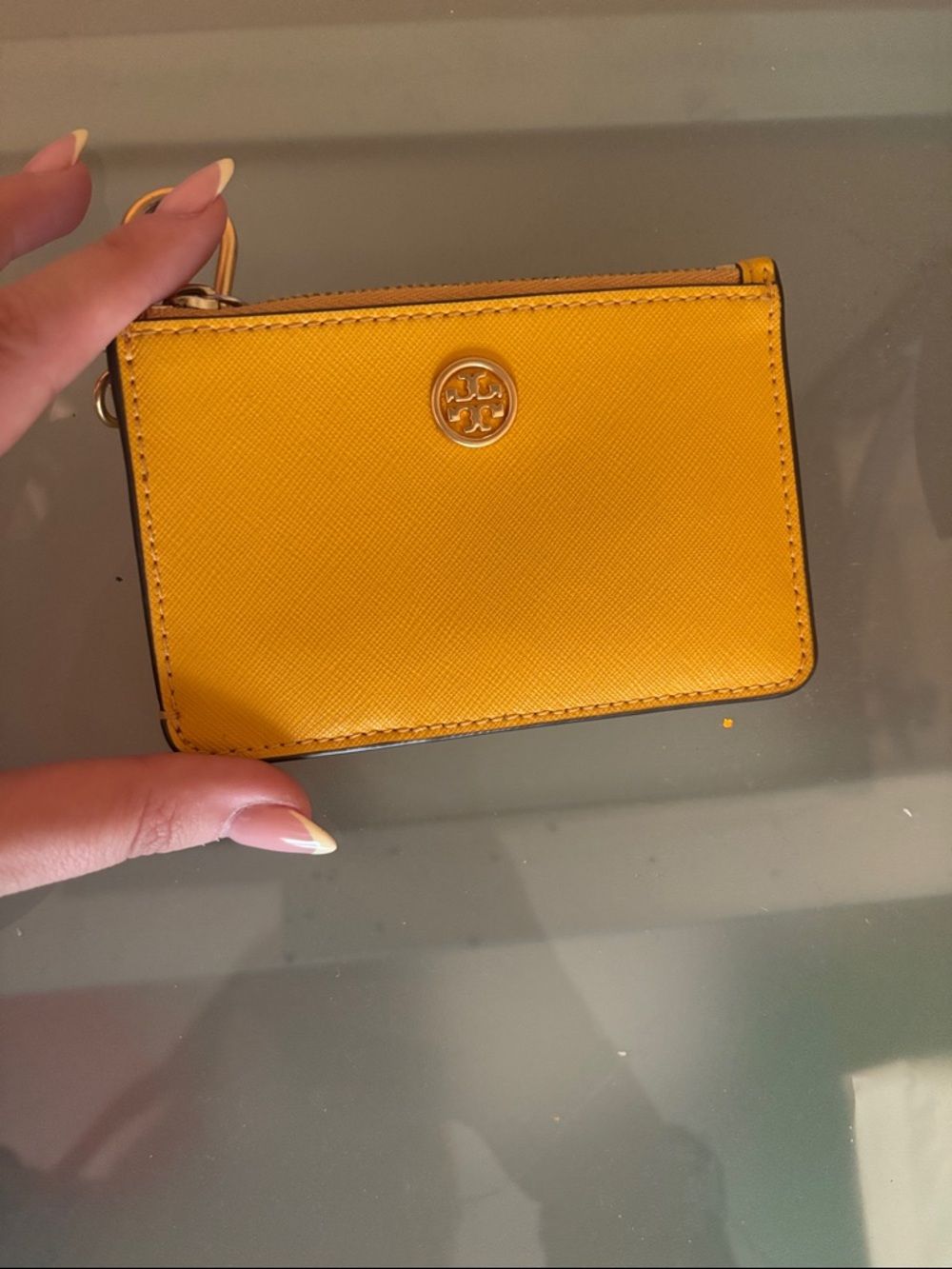 Tory Burch Yellow Saffiano Leather Card Case with Keyring